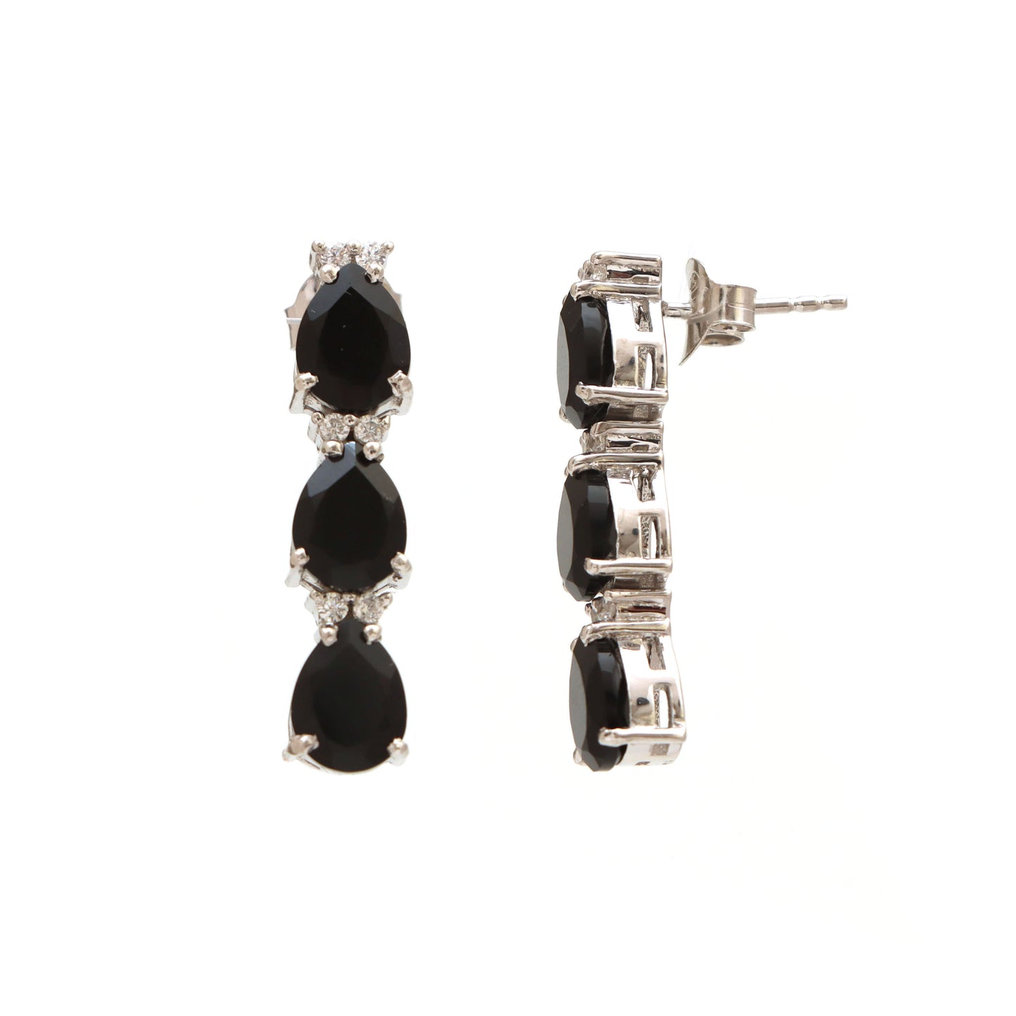Black Onyx Earrings-925 Sterling Silver Stud Earrings-Pear Gemstone Earrings-Black Onyx Silver Earrings-December Birthstone Studs for Her