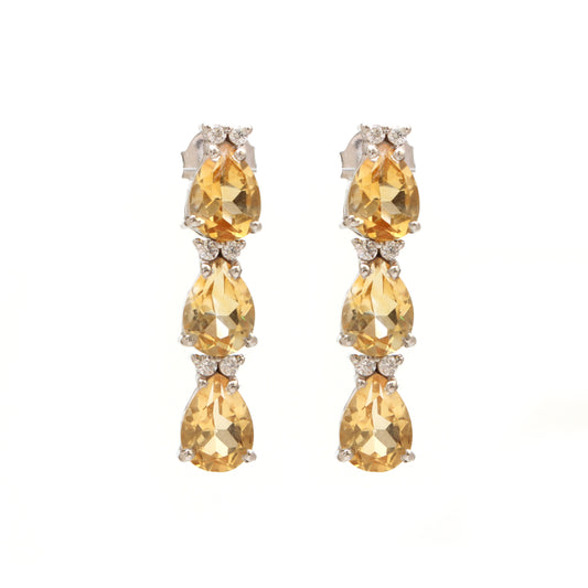 Natural Citrine Stud Earrings-925 Sterling Silver Earrings-November Birthstone Earrings-Dainty Stud Earrings-Pear Cut Gemstone Stud Earrings