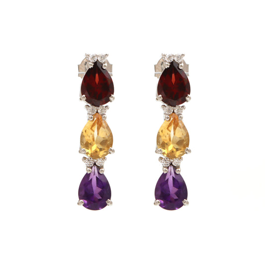 Multi Gemstone Stud Earrings-925 Sterling Silver Earrings-Garnet Studs-Citrine Earrings-Amethyst Earrings-Multi Stone Jewelry-Wedding Gift