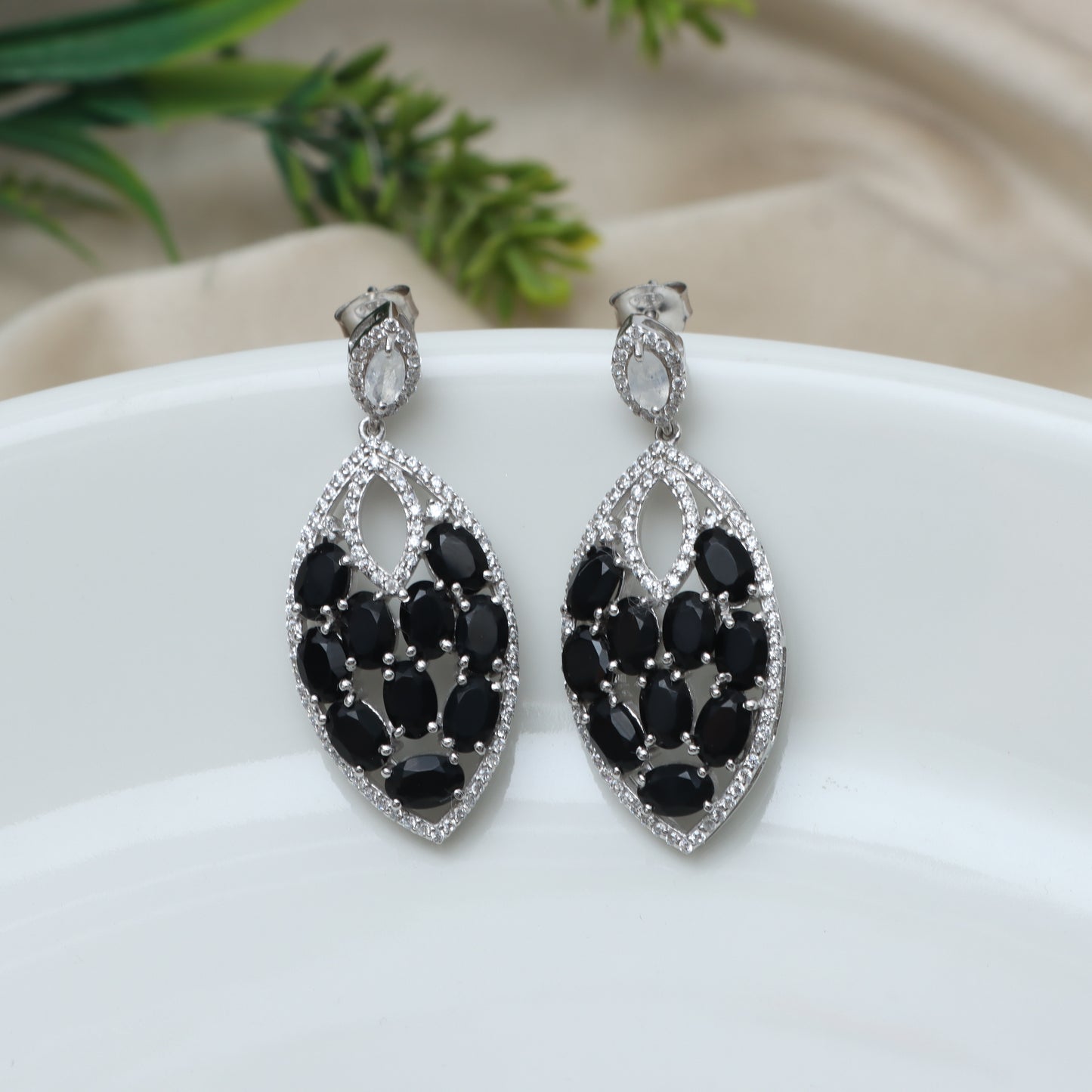 Natural Black Onyx Oval Cut Gemstone Earrings-925 Sterling Silver Stud Earrings-Black Onyx Designer Earrings-Wedding Anniversary Gift Her