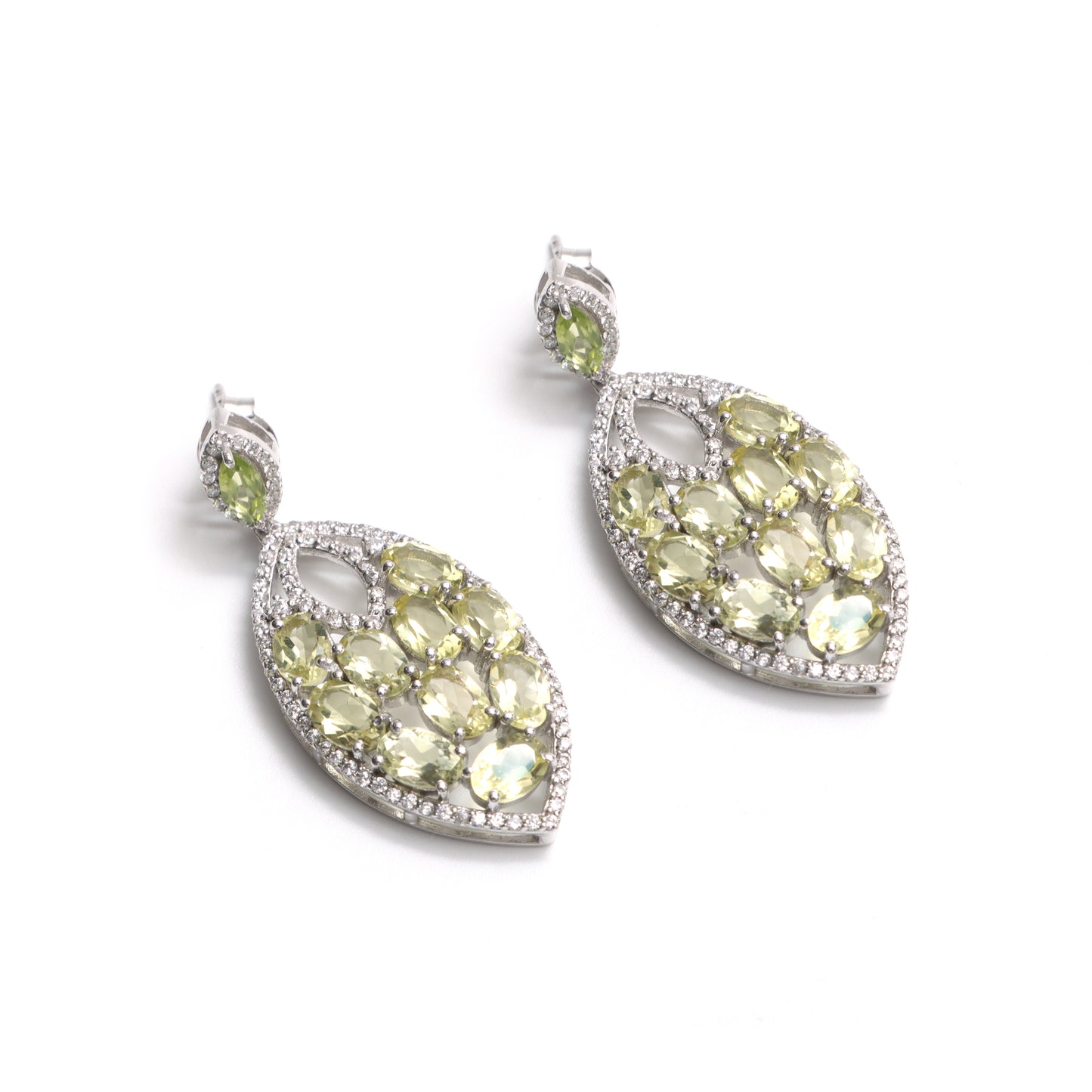 Lemon Topaz Stud Earrings-925 Sterling Silver Studs-Oval Gemstone Cluster Earrings-November Birthstone Earrings-Lemon Topaz Designer Studs