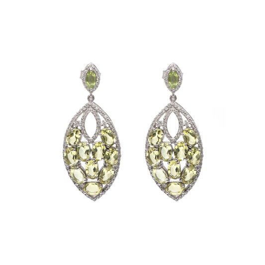 Lemon Topaz Stud Earrings-925 Sterling Silver Studs-Oval Gemstone Cluster Earrings-November Birthstone Earrings-Lemon Topaz Designer Studs