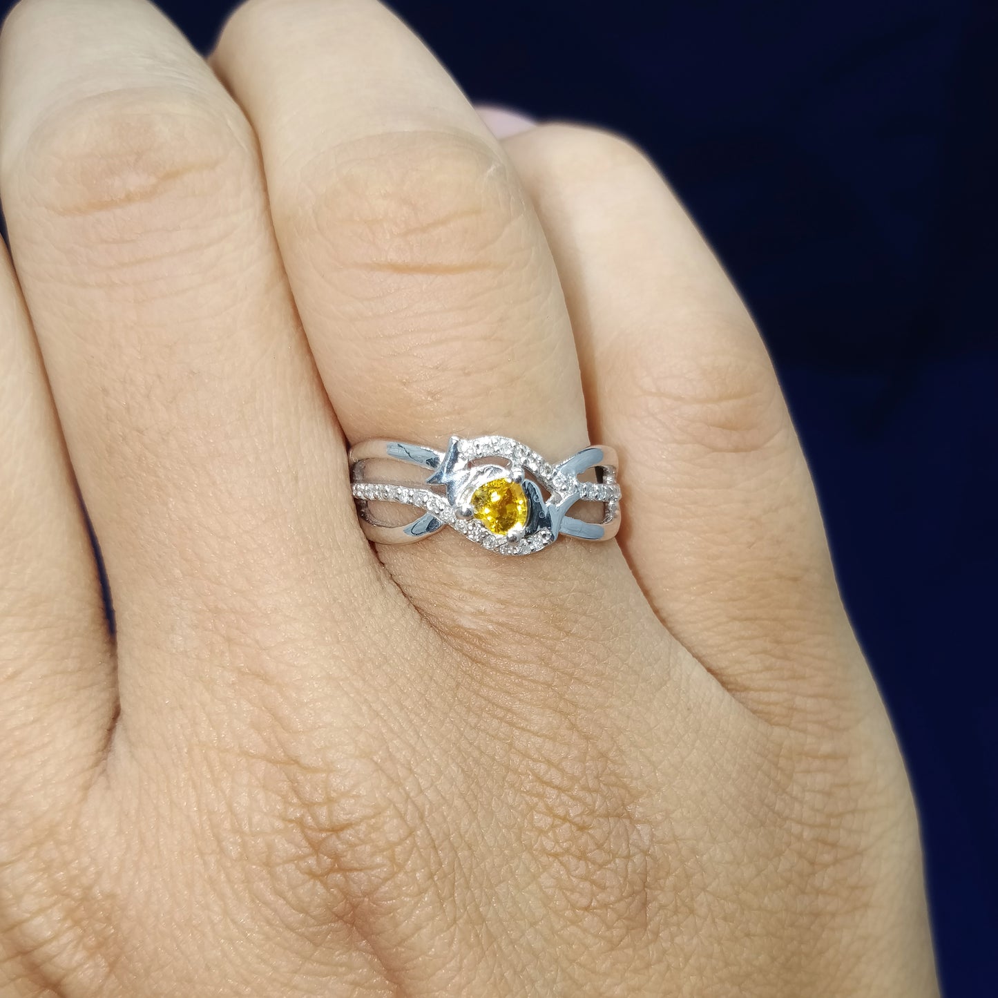 Natural Yellow Sapphire Heart Cut Gemstone Diamond Ring in 925 Sterling Silver Wedding Gift for Her