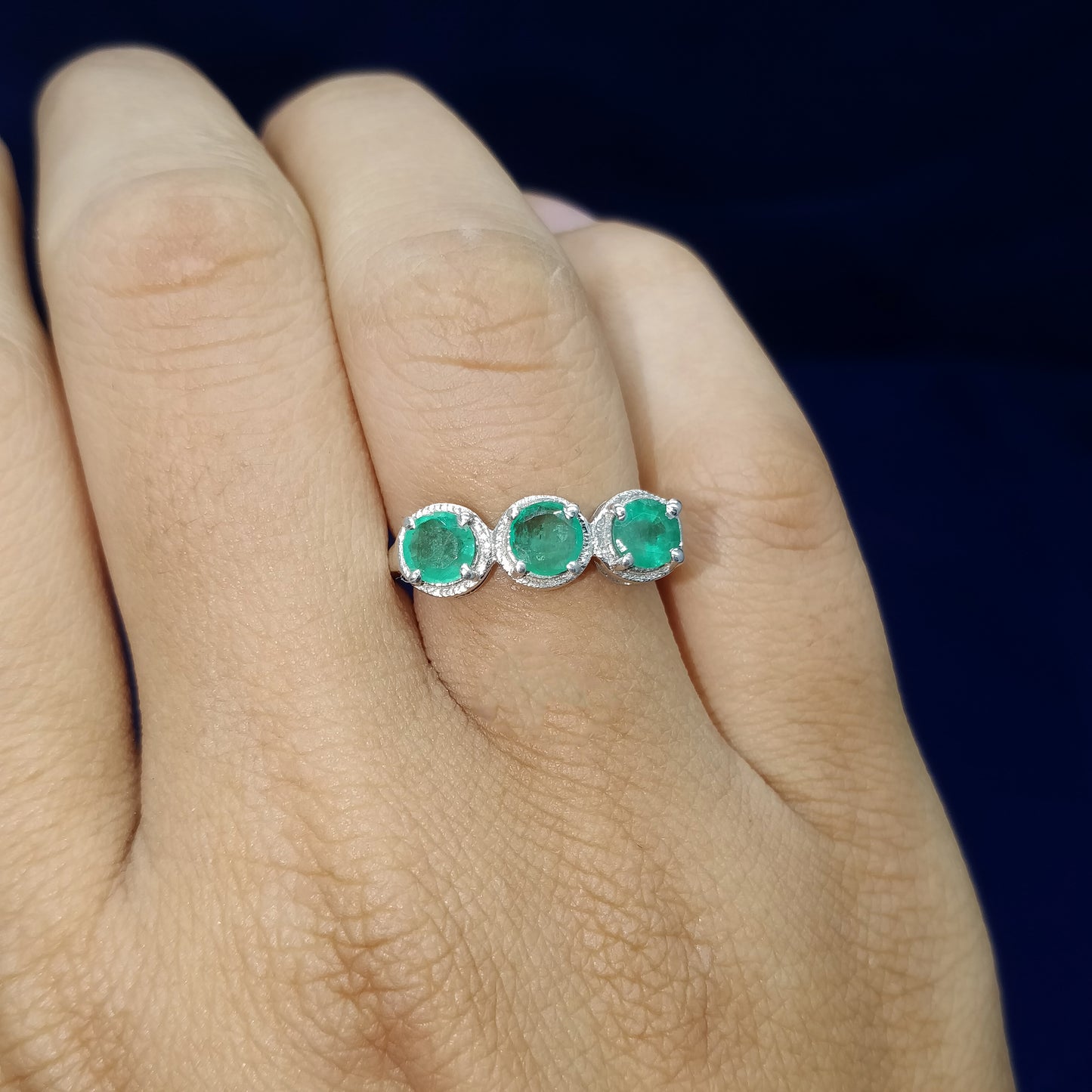 Natural Emerald 5mm Round Cut Gemstone Stackable Ring May Birthstone Ring Three Stone Ring Wedding Gift for Her