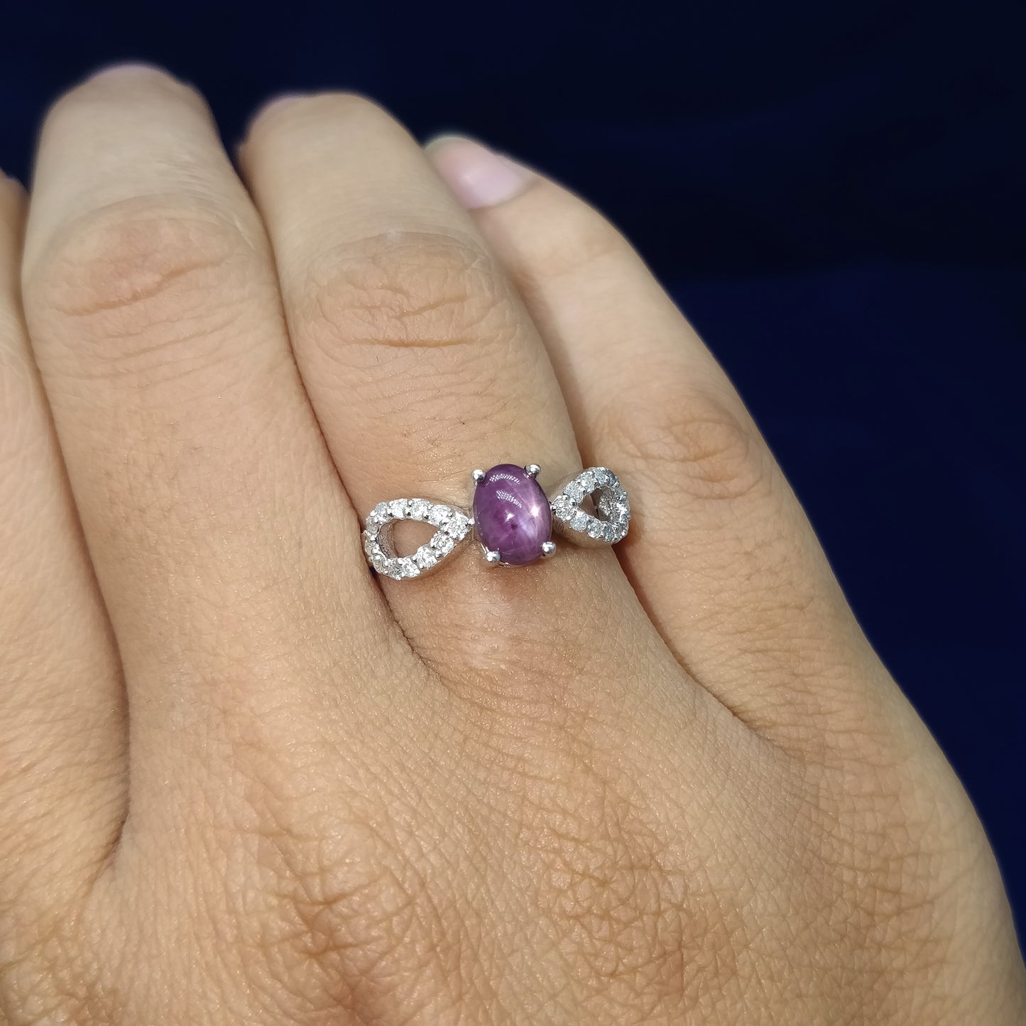 Natural Star Ruby & Diamond Ring 925 Sterling Silver Oval Cabochon Gemstone Ring Wedding Gift for Her