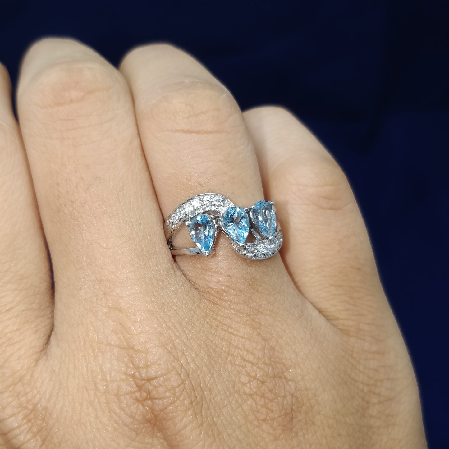Aquamarine Pear Cut Gemstone Ring 925 Sterling Silver Stackable Ring Wedding Gift for Her