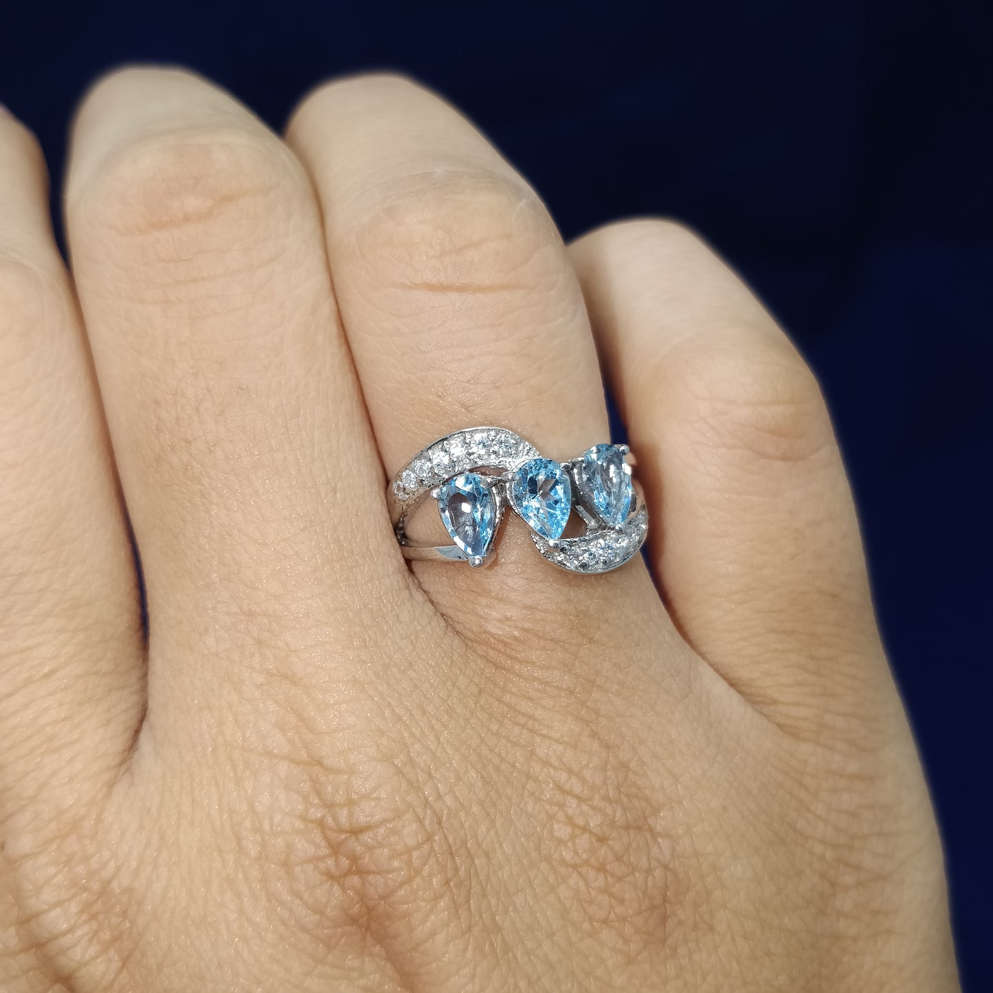Aquamarine Pear Cut Gemstone Ring 925 Sterling Silver Stackable Ring Wedding Gift for Her