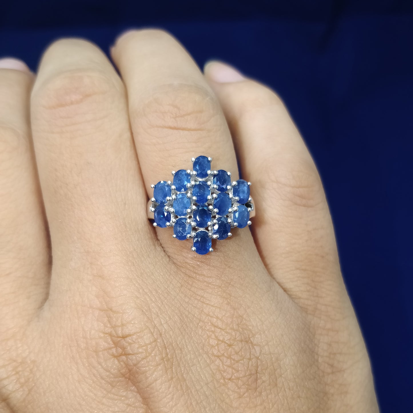 Natural Blue Sapphire Oval Cut Gemstone Floral Ring 925 Sterling Silver Handmade Ring September Birthstone Ring Wedding Gift for Her
