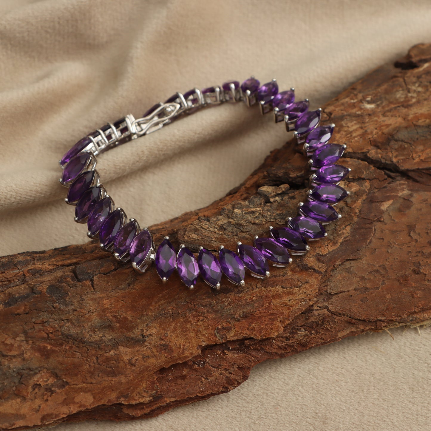 Natural African Amethyst Marquise Faceted Gemstone Bracelet 925 Sterling Silver Tennis Bracelet February Birthstone Bracelet Gift for Her