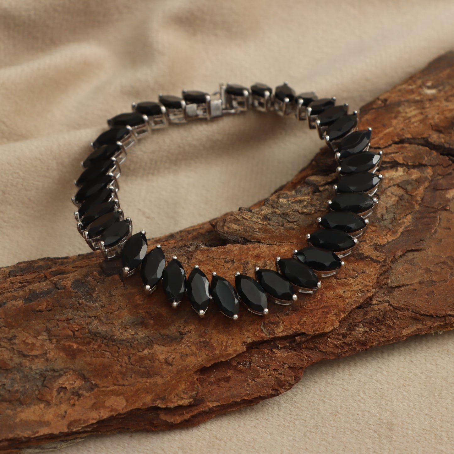 Natural Black Onyx Marquise Faceted Gemstone Bracelet 925 Sterling Silver Tennis Bracelet Women's Jewelry for Gift