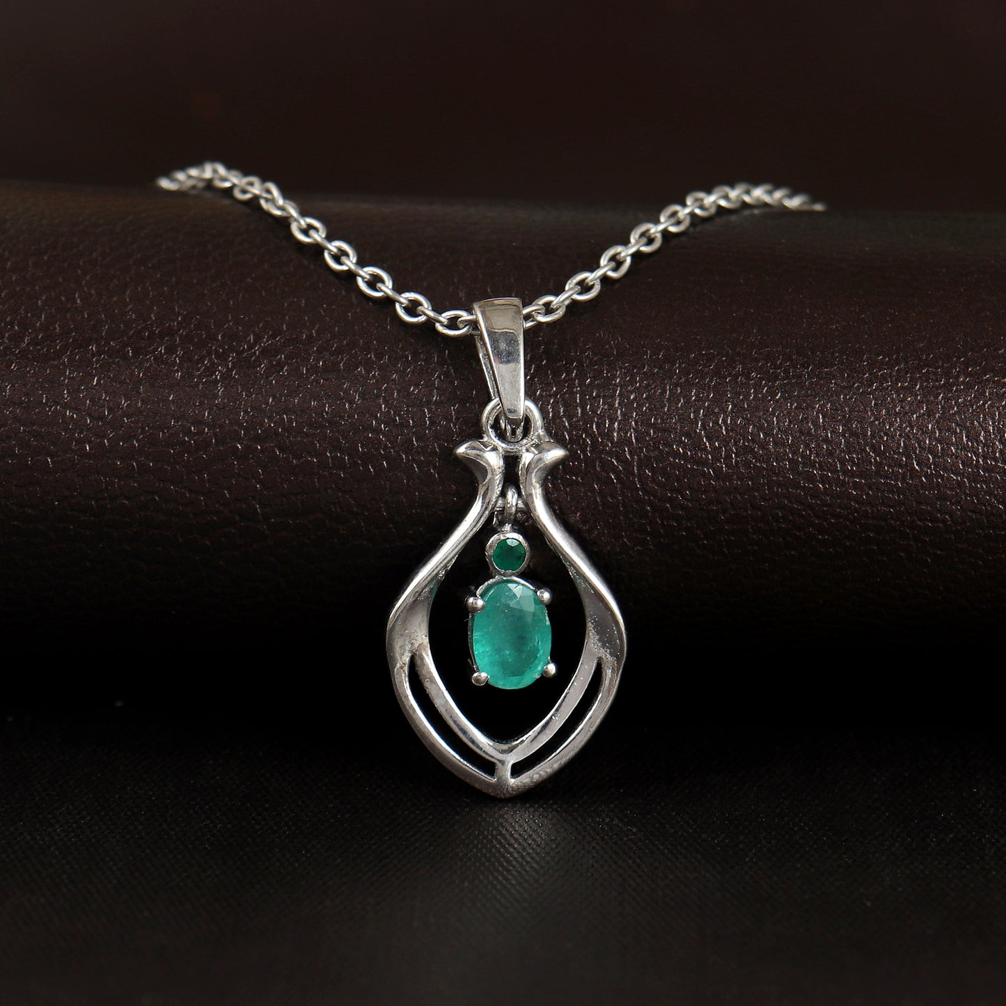 Emerald Pendant Necklace-925 Sterling Silver Emerald Pendant-May Birthstone Pendant-Zambian Emerald Pendant-Emerald Solitaire Pendant Her