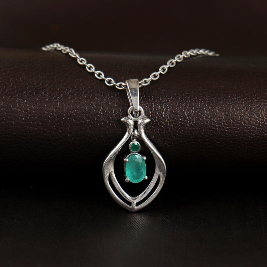 Emerald Pendant Necklace-925 Sterling Silver Emerald Pendant-May Birthstone Pendant-Zambian Emerald Pendant-Emerald Solitaire Pendant Her