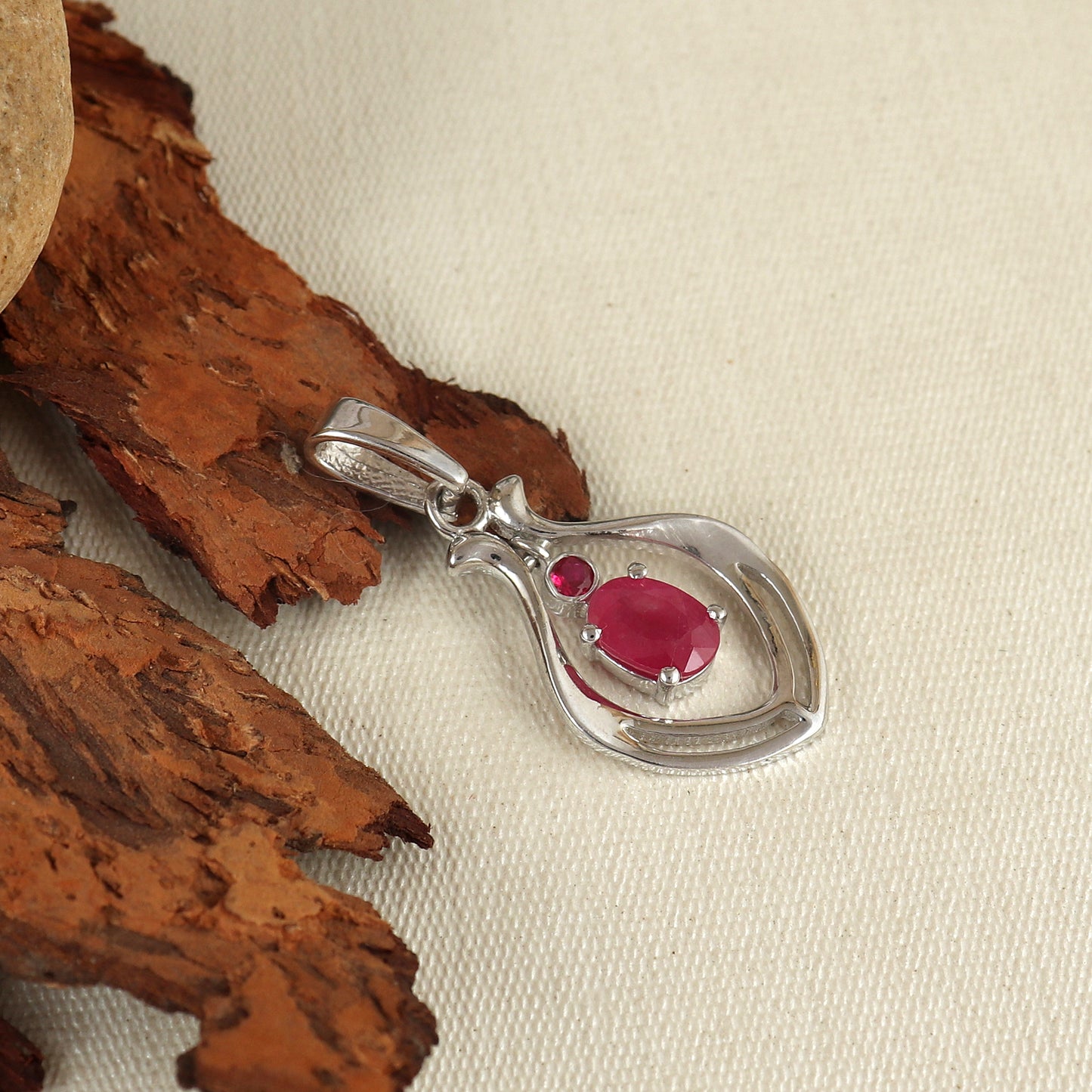 Natural Ruby Pendant-925 Sterling Silver Designer Pendant-Dainty Ruby Pendant-July Birthstone Pendant-Ruby Pendant Necklace-Chain Pendant