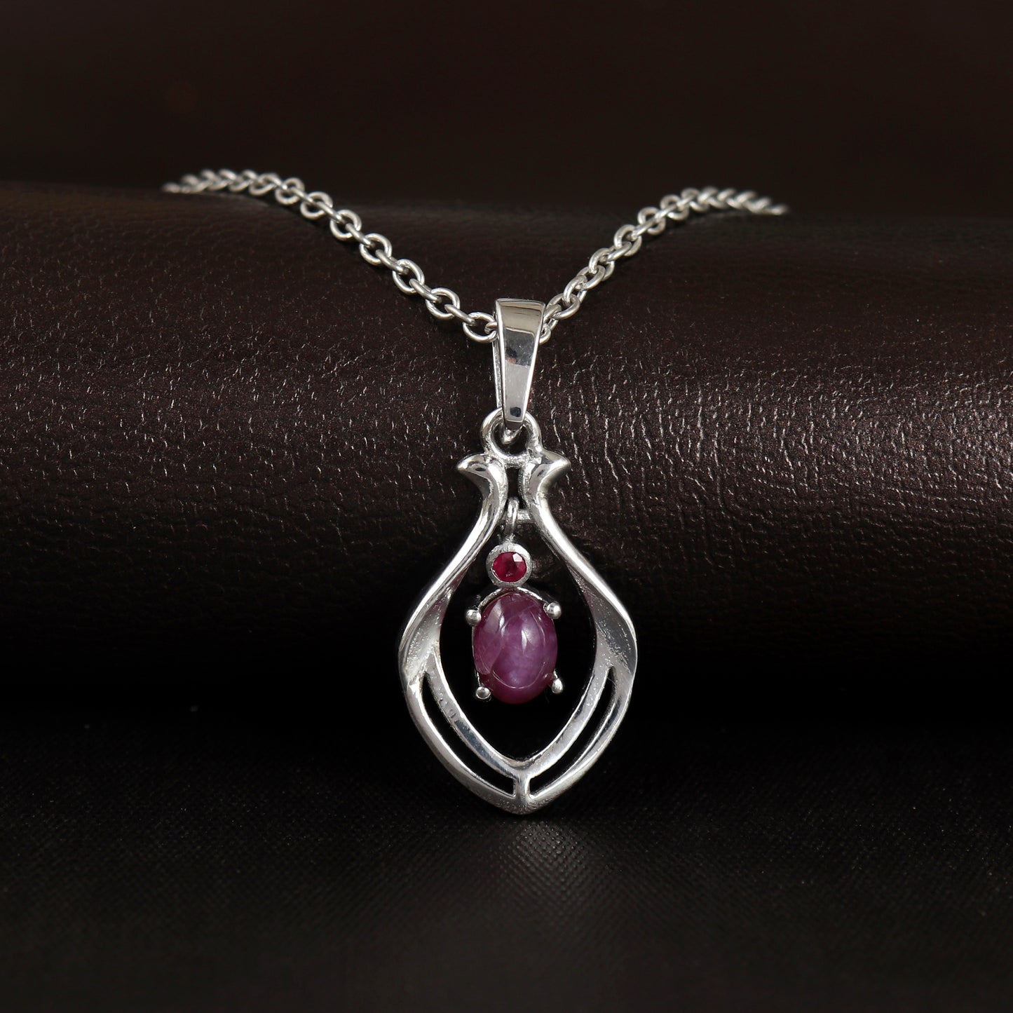 Natural Star Ruby Pendant-925 Sterling Silver Designer Pendant-Tiny Ruby Pendant-July Birthstone Pendant-Ruby Pendant Necklace-Chain Pendant