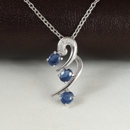 Blue Sapphire Pendant-925 Sterling Silver Pendant-September Birthstone Pendant-Diamond Pendant-Oval Cut Gemstone Pendant-Sapphire Jewelry