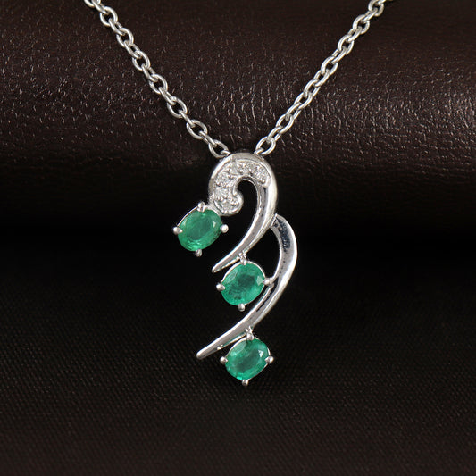 Natural Emerald Oval Gemstone Necklace-925 Sterling Silver Pendant-Emerald & Diamond Pendant-May Birthstone-Chain Pendant Gift for Her Wife