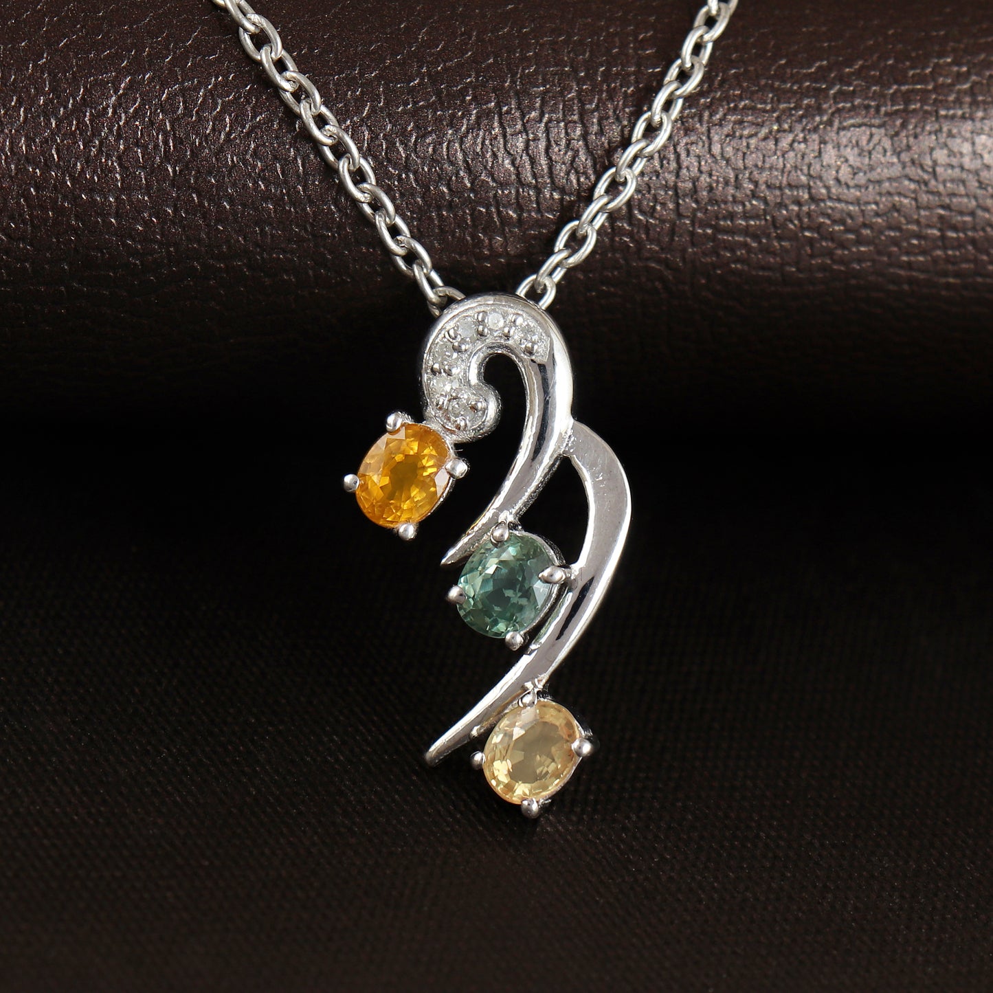 Multi Sapphire Pendant Necklace-925 Sterling Silver Chain-Sapphire Jewelry-Charm Pendant-September Birthstone-Cluster Pendant Gift for Her