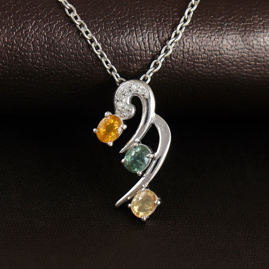 Multi Sapphire Pendant Necklace-925 Sterling Silver Chain-Sapphire Jewelry-Charm Pendant-September Birthstone-Cluster Pendant Gift for Her