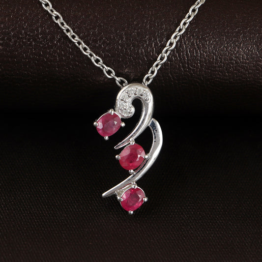 Natural Ruby Pendant-925 Sterling Silver Chain Pendant-Diamond Pendant-Real Ruby Pendant-July Birthstone-Oval Gemstone Pendant-Gift for Her