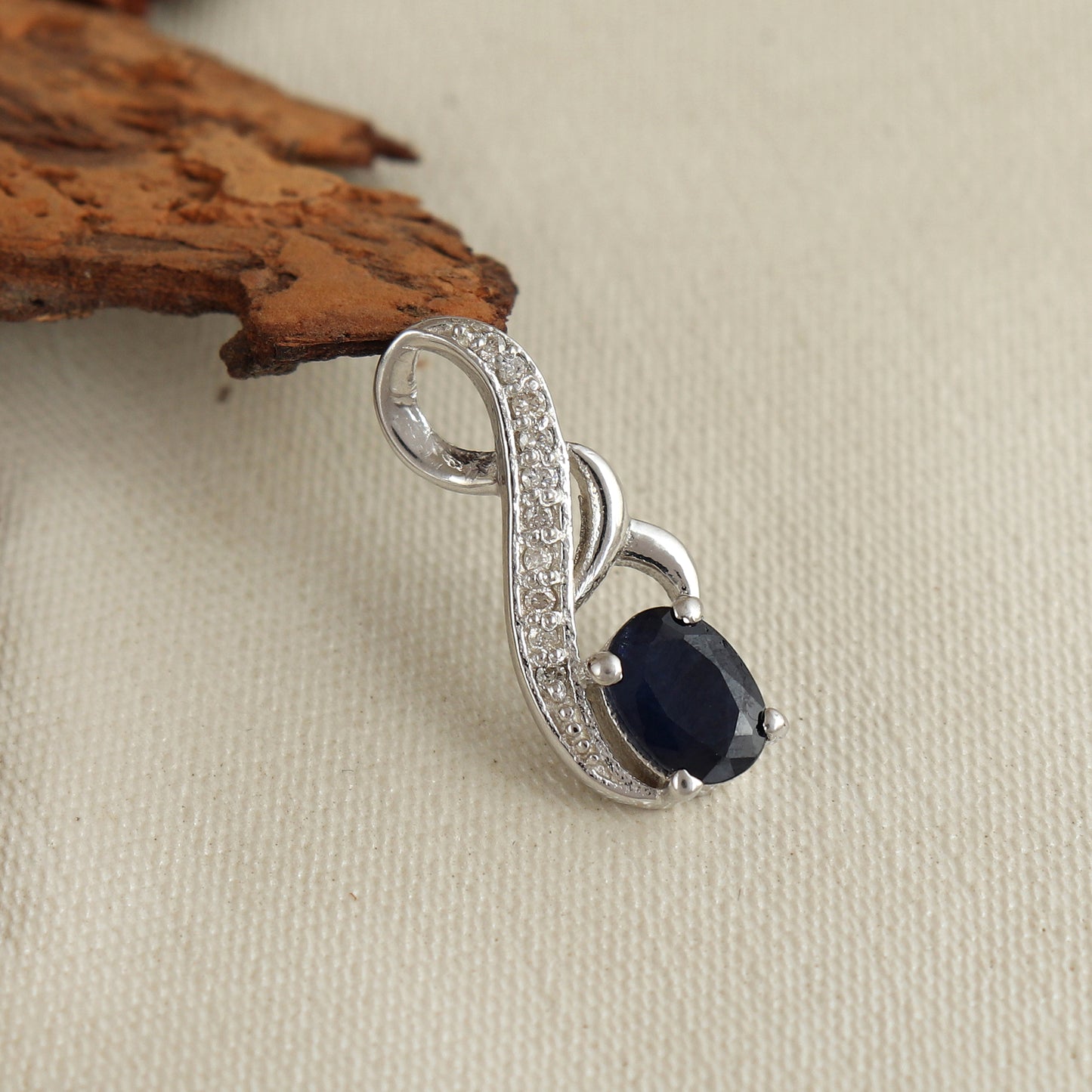 Blue Sapphire & Diamond Pendant-925 Sterling Silver Chain Pendant-September Birthstone-Designer Sapphire Pendant-Wedding Anniversary Gift