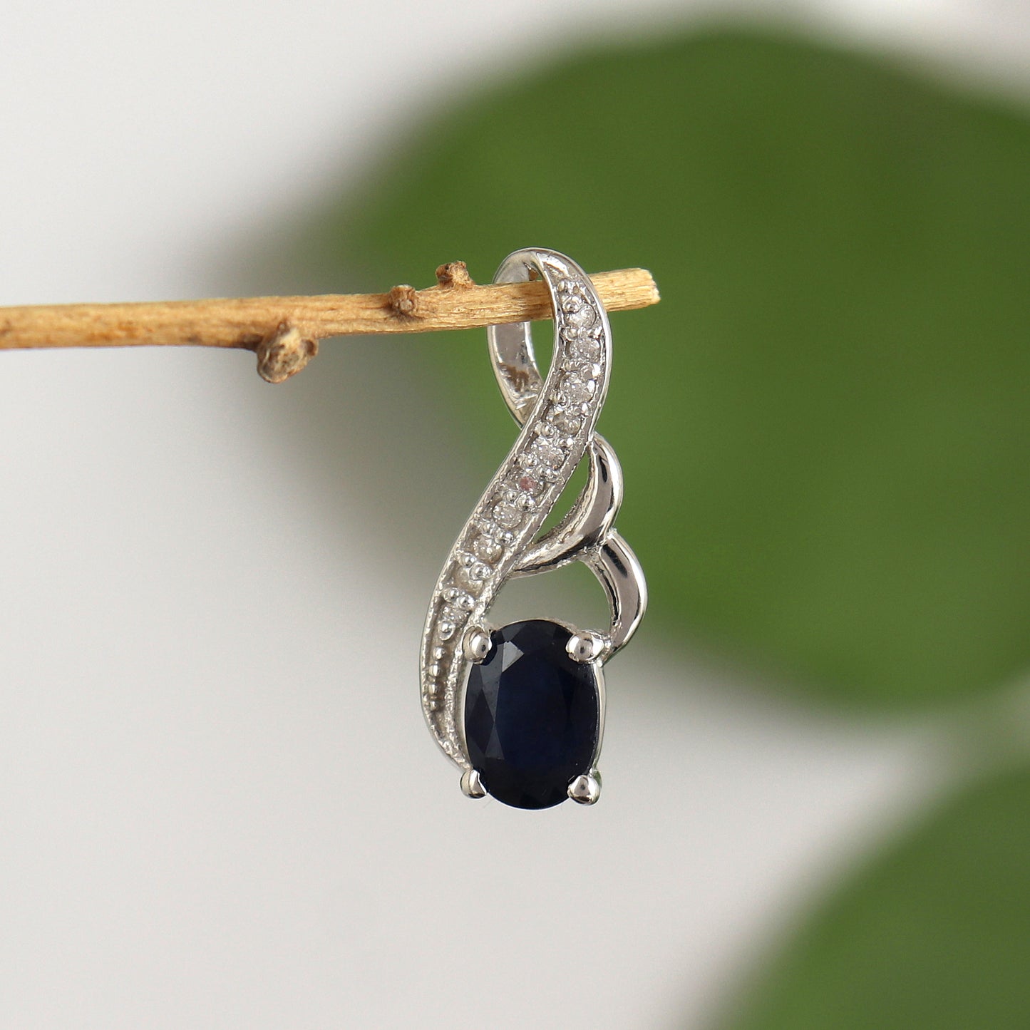 Blue Sapphire & Diamond Pendant-925 Sterling Silver Chain Pendant-September Birthstone-Designer Sapphire Pendant-Wedding Anniversary Gift