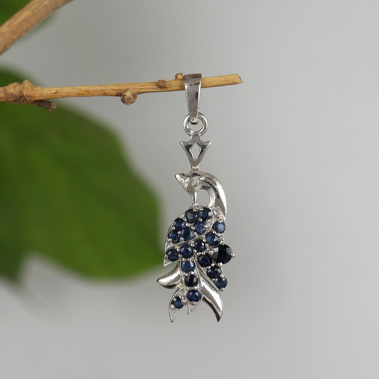 Natural Blue Sapphire Peacock Pendant-925 Sterling Silver-Diamond Bird Pendant-September Birthstone Pendant-Chain Pendant Gift for Her