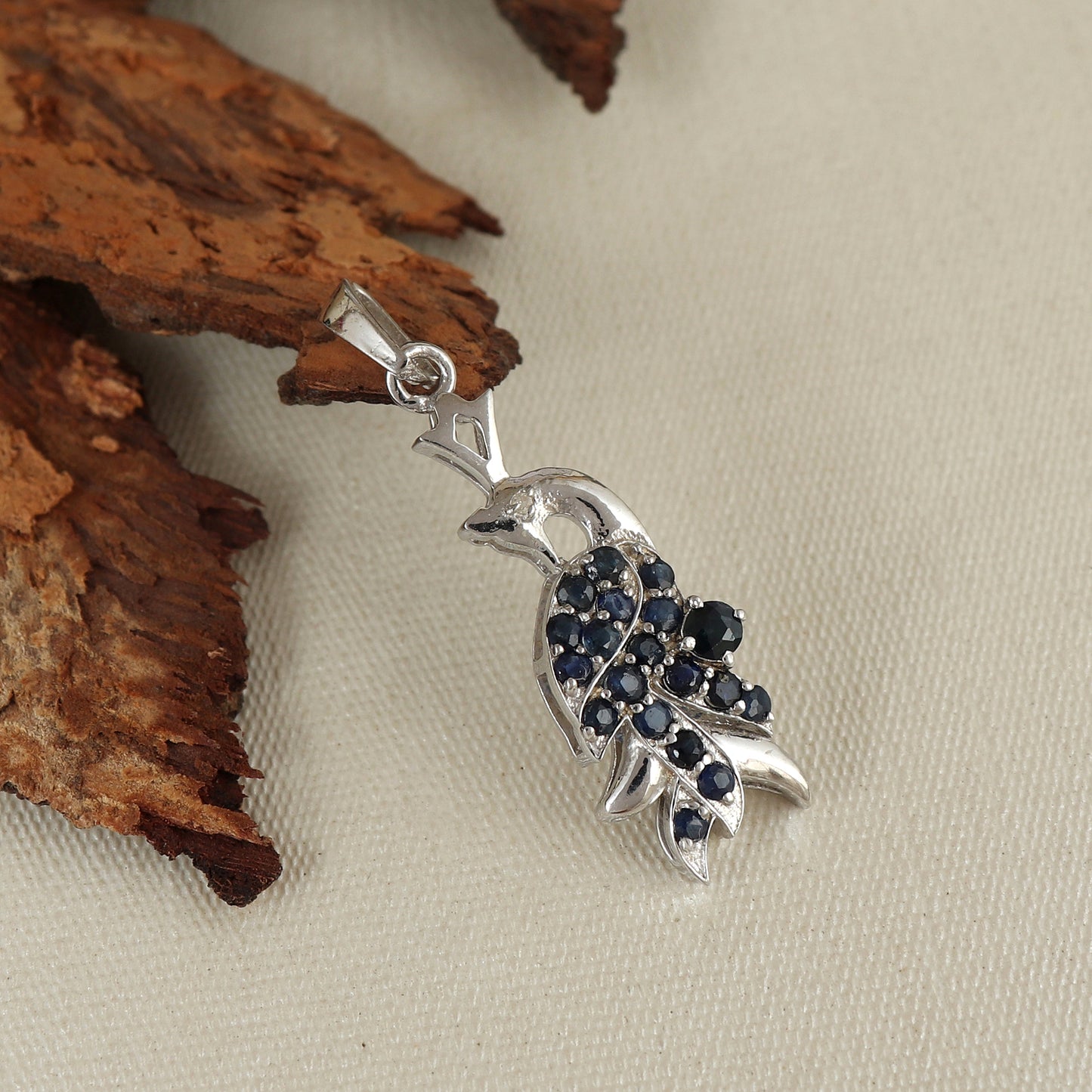 Natural Blue Sapphire Peacock Pendant-925 Sterling Silver-Diamond Bird Pendant-September Birthstone Pendant-Chain Pendant Gift for Her