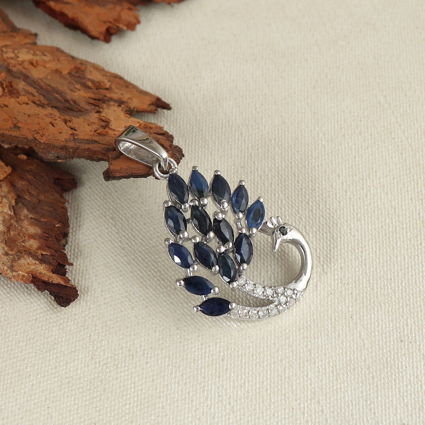 Natural Blue Sapphire Peacock Pendant-925 Sterling Silver-Diamond Bird Pendant-September Birthstone Pendant-Chain Pendant Gift for Her