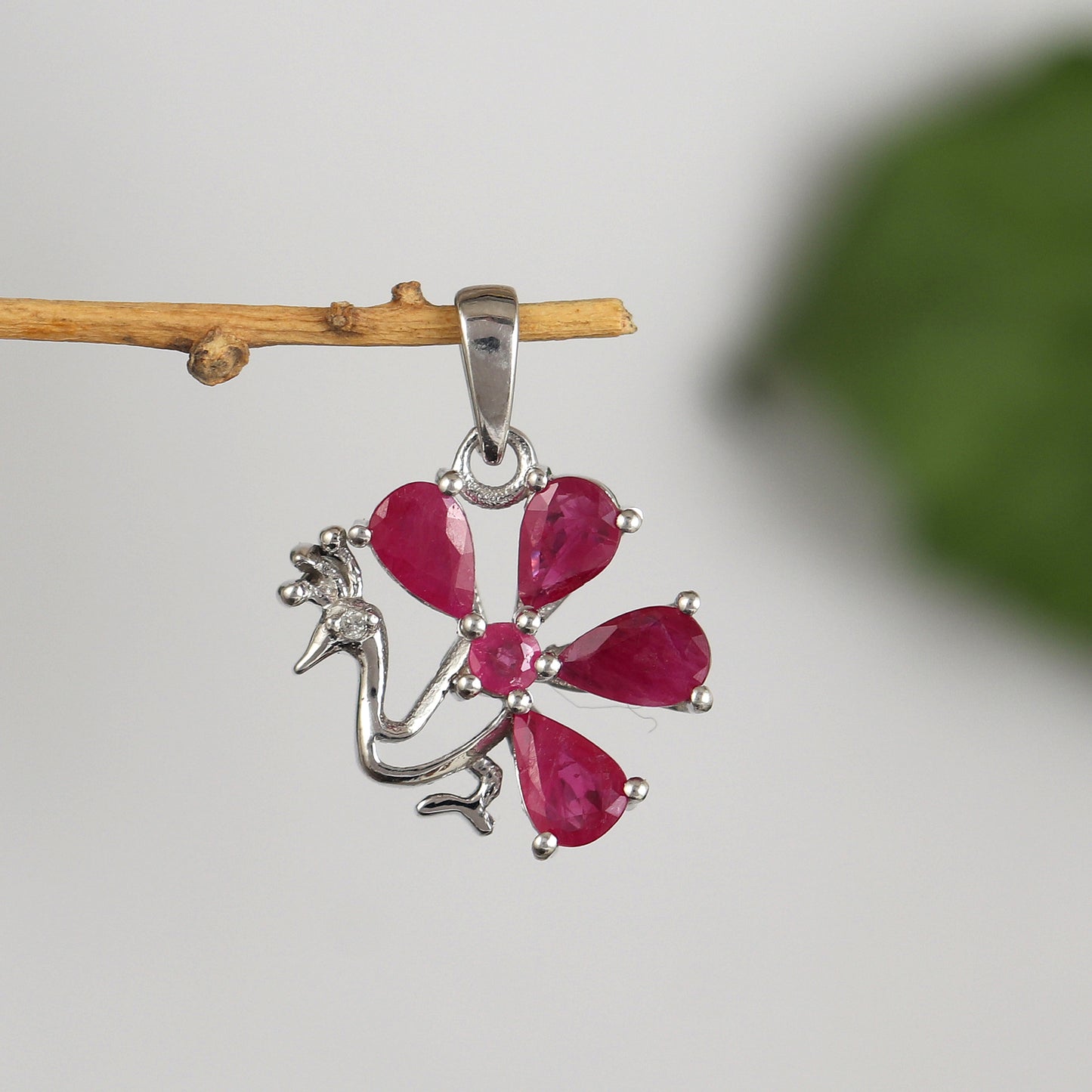 Ruby Peacock Pendant-925 Sterling Silver Pendant-Precious Pendant-Chain Pendant-Pear Gemstone Pendant-Women's Pendant Jewelry Gift for Her