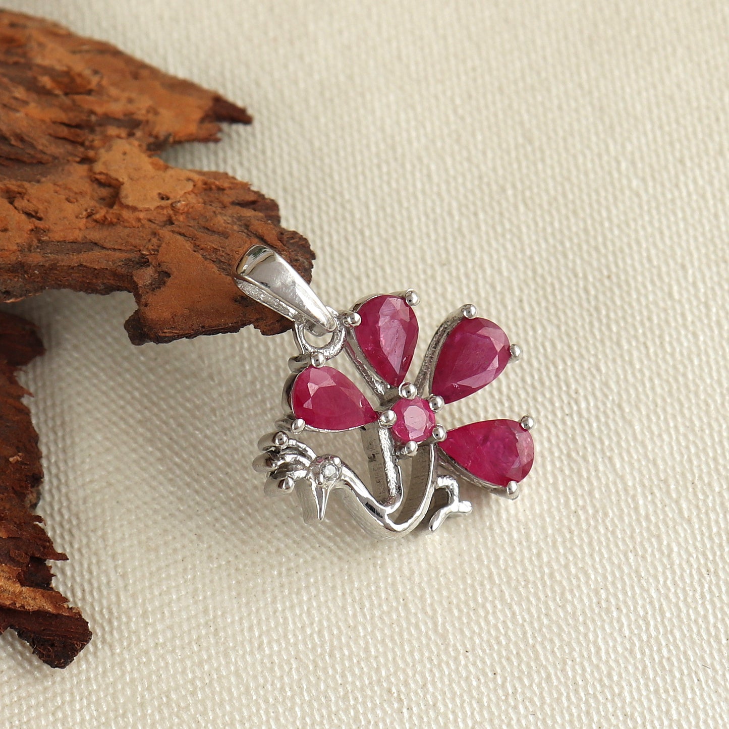 Ruby Peacock Pendant-925 Sterling Silver Pendant-Precious Pendant-Chain Pendant-Pear Gemstone Pendant-Women's Pendant Jewelry Gift for Her
