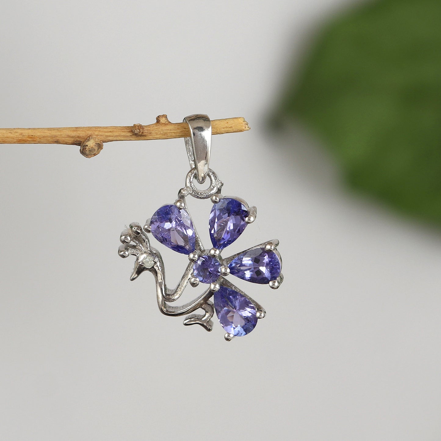 Tanzanite Pendant-925 Sterling Silver Pendant-Peacock Pendant-Pear Gemstone Pendant-Tanzanite Bird Pendant-Silver Chain Pendant-Gift for Her