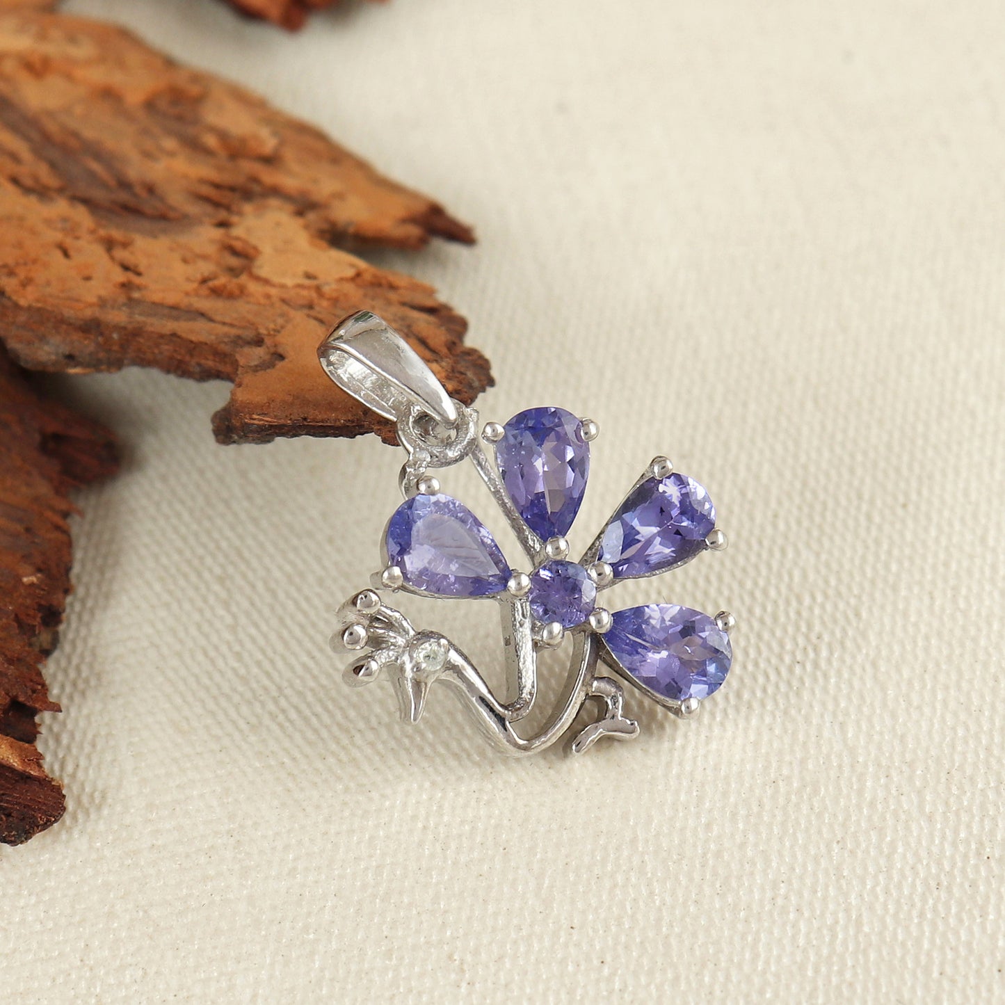 Tanzanite Pendant-925 Sterling Silver Pendant-Peacock Pendant-Pear Gemstone Pendant-Tanzanite Bird Pendant-Silver Chain Pendant-Gift for Her