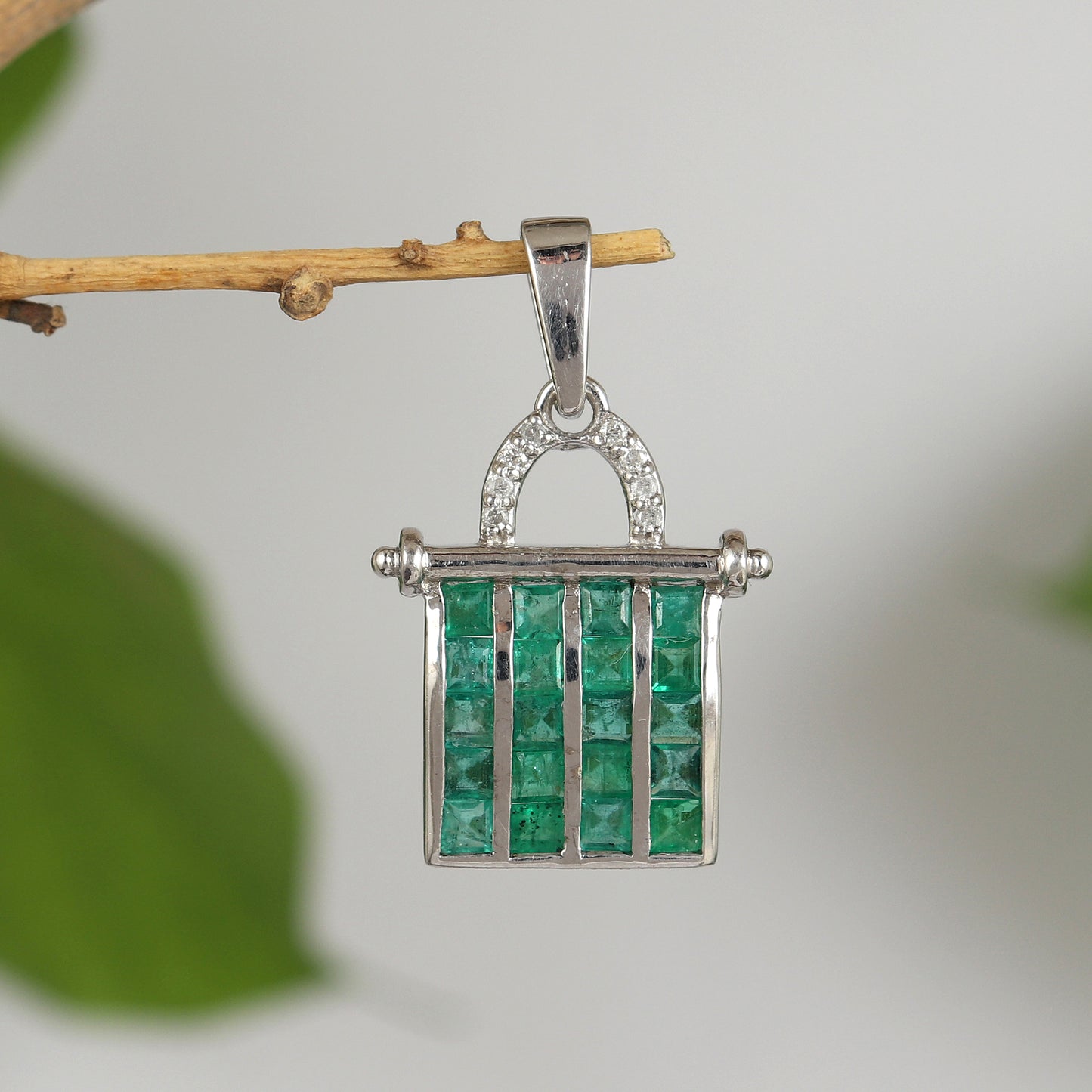 Natural Emerald Square Cut Gemstone Pendant-925 Sterling Silver Book Pendant-Precious Pendant-May Birthstone-Emerald Jewelry for Women