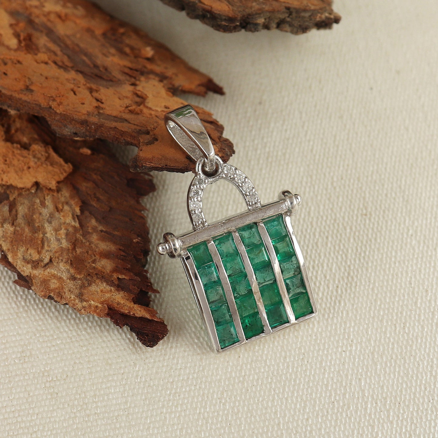Natural Emerald Square Cut Gemstone Pendant-925 Sterling Silver Book Pendant-Precious Pendant-May Birthstone-Emerald Jewelry for Women