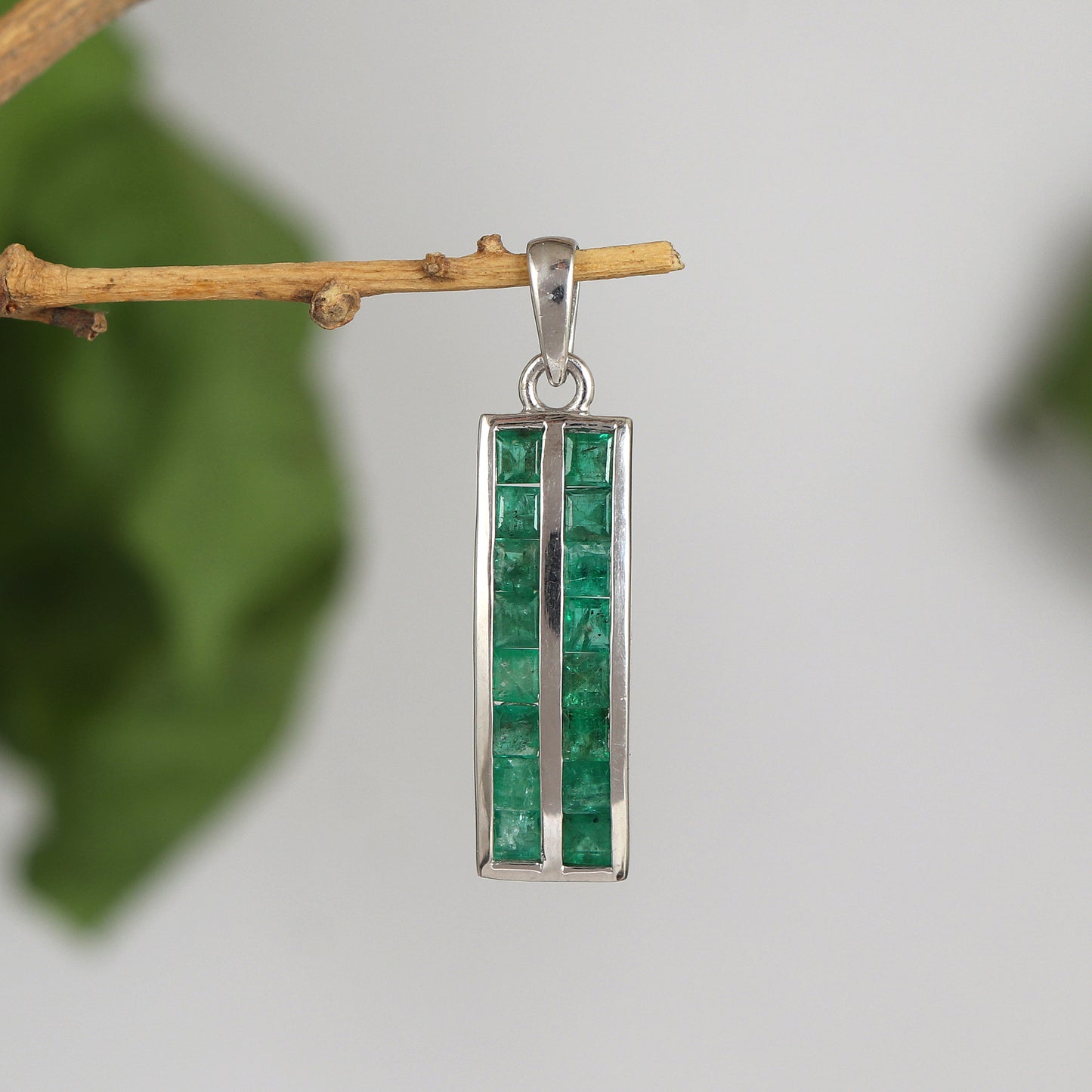Emerald Pendant Necklace-925 Sterling Silver Emerald Pendant-May Birthstone Pendant-Zambian Emerald Pendant-Square Emerald Pendant for Gift