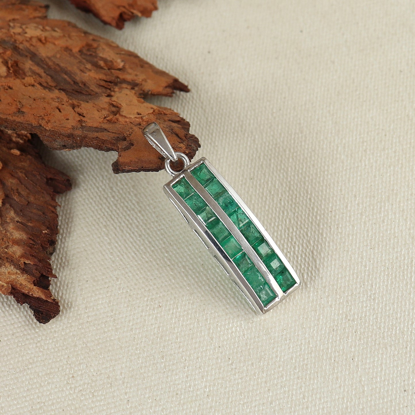 Emerald Pendant Necklace-925 Sterling Silver Emerald Pendant-May Birthstone Pendant-Zambian Emerald Pendant-Square Emerald Pendant for Gift