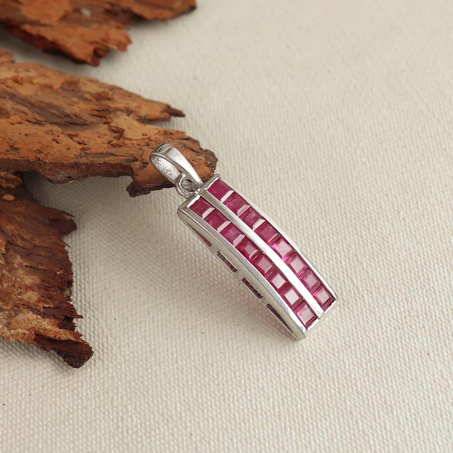 Ruby Square Cut Gemstone Pendant-925 Sterling Silver-July Birthstone Pendant-Precious Pendant-Ruby Silver Pendant-Christmas Gift for Her