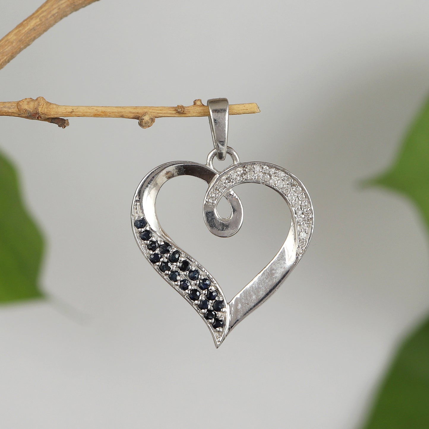 Natural Blue Sapphire Pendant-925 Sterling Silver Pendant-Heart Pendant-Diamond Pendant-September Birthstone Pendant-Christmas Gift for Her