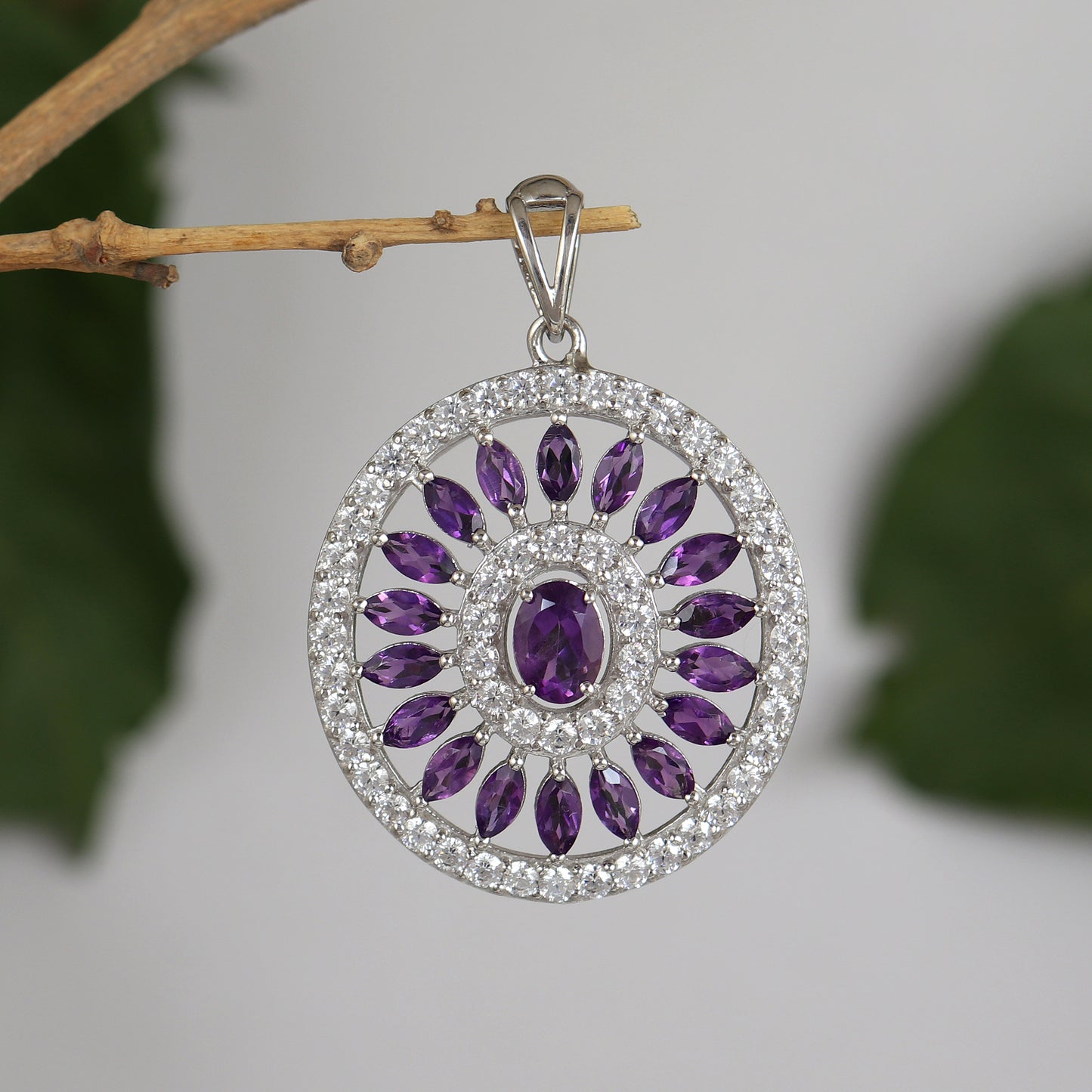 Natural Amethyst Pendant Necklace-925 Sterling Silver Pendant-February Birthstone-Amethyst Jewelry-Chain Pendant-Anniversary Gift for Her