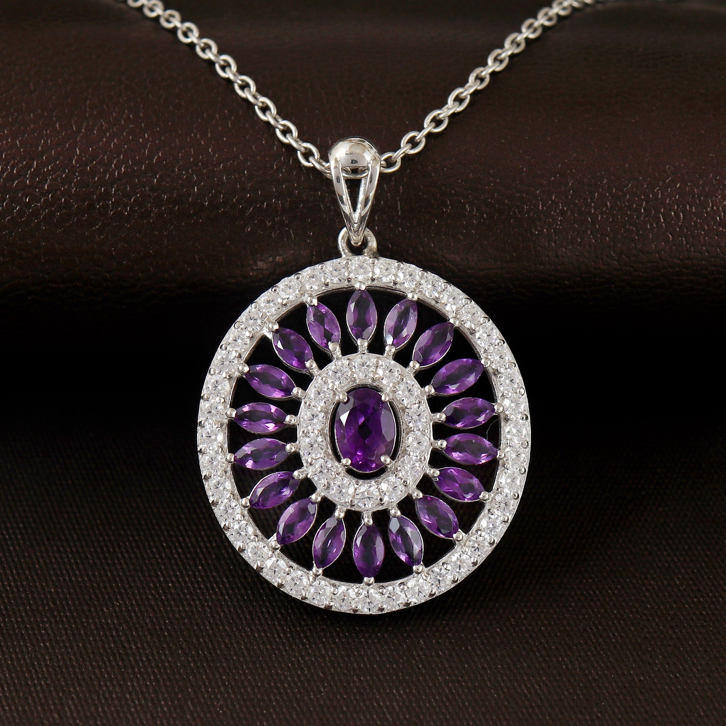 Natural Amethyst Pendant Necklace-925 Sterling Silver Pendant-February Birthstone-Amethyst Jewelry-Chain Pendant-Anniversary Gift for Her