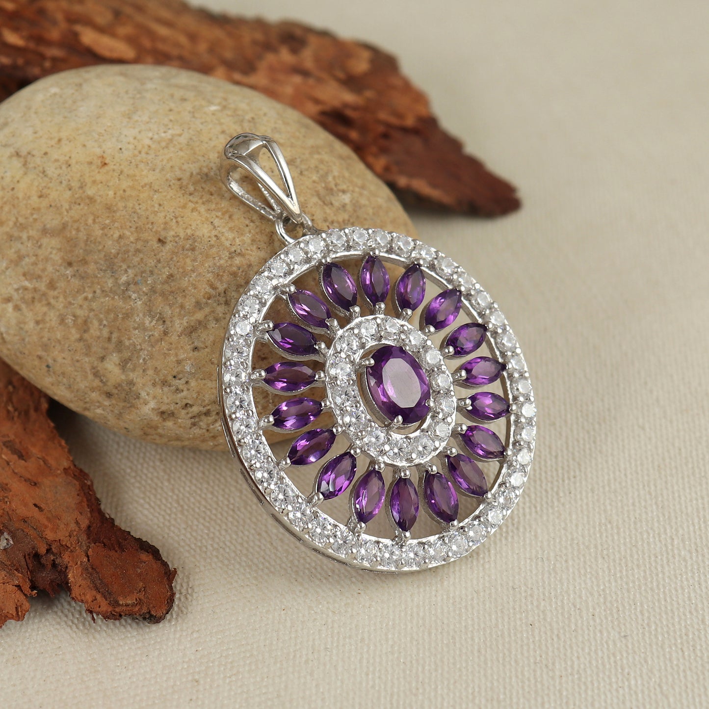 Natural Amethyst Pendant Necklace-925 Sterling Silver Pendant-February Birthstone-Amethyst Jewelry-Chain Pendant-Anniversary Gift for Her