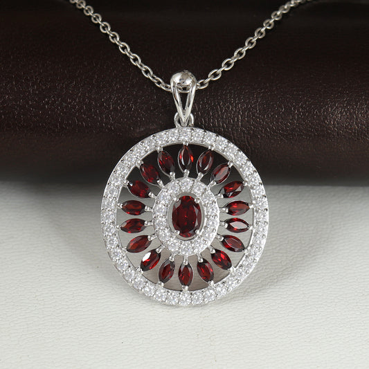 Natural Garnet Pendant-925 Sterling Silver Pendant-Garnet Cluster Pendant-Garnet Jewelry-January Birthstone Pendant-Chain Pendant for Gift