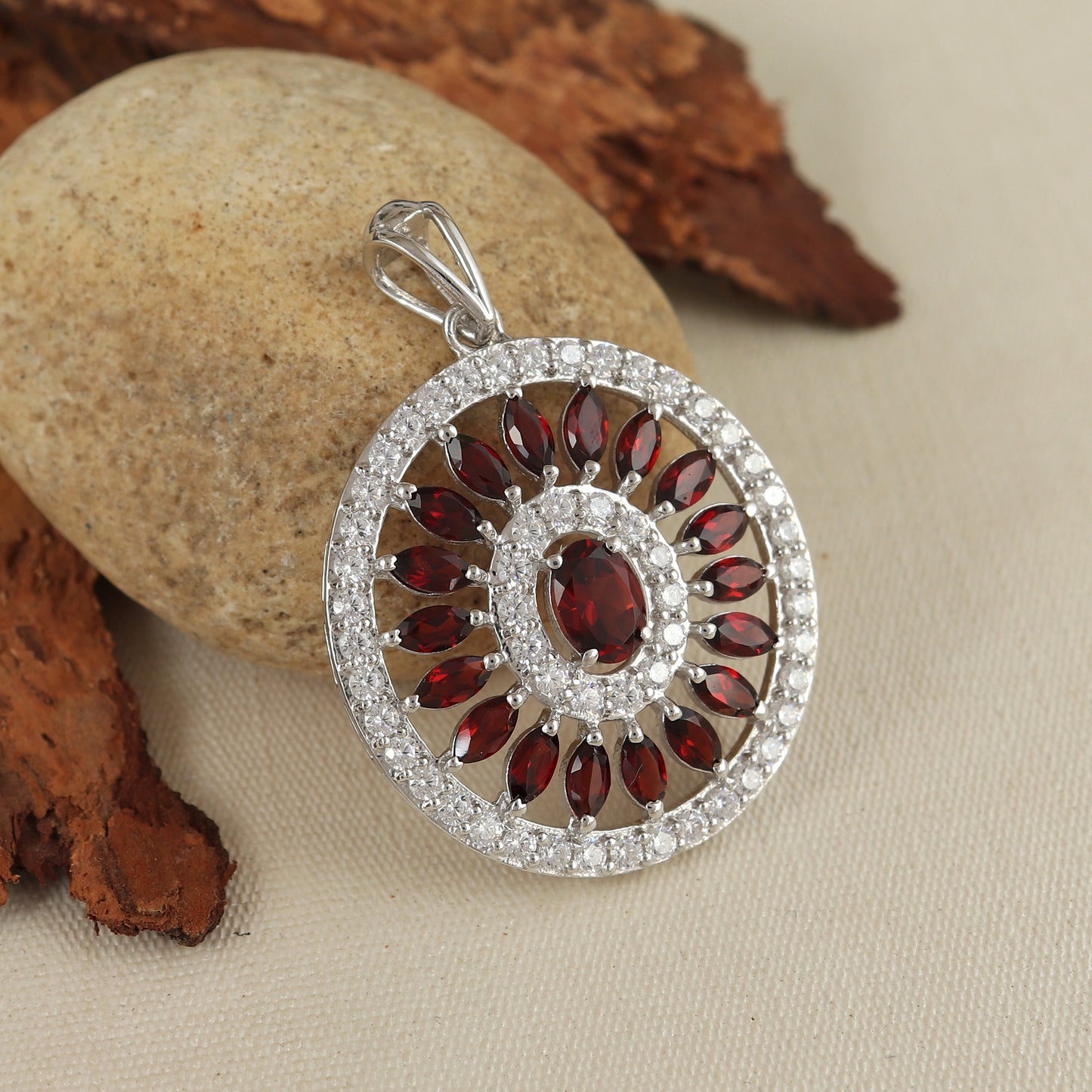 Natural Garnet Pendant-925 Sterling Silver Pendant-Garnet Cluster Pendant-Garnet Jewelry-January Birthstone Pendant-Chain Pendant for Gift