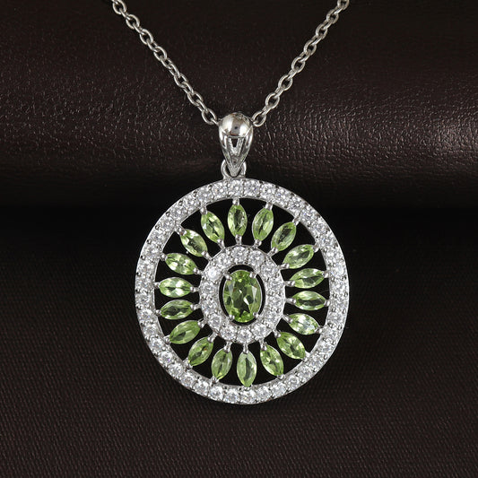 Natural Peridot Pendant Necklace-925 Sterling Silver Pendant-August Birthstone Pendant-Peridot Jewelry-Designer Peridot Pendant Gift for Her