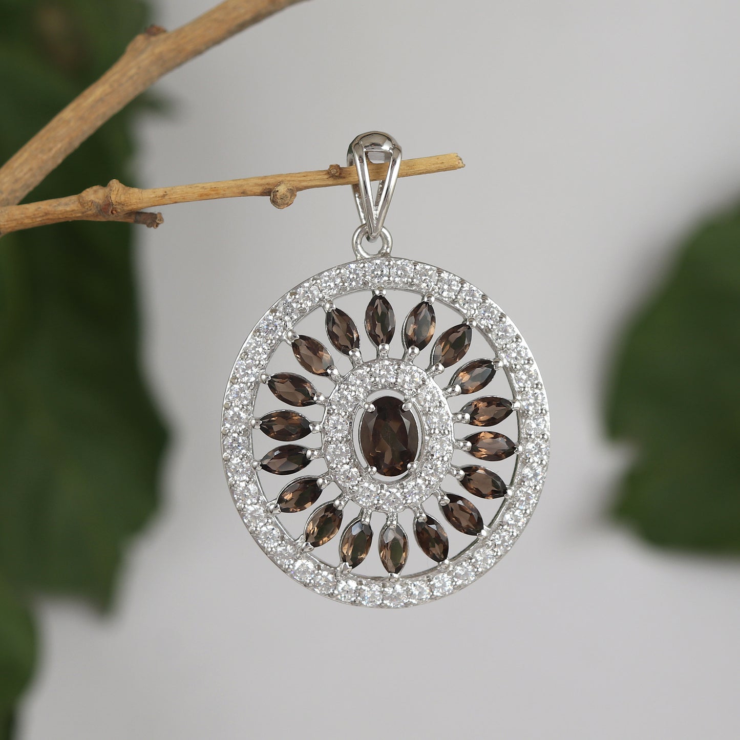 Natural Smoky Quartz Pendant Necklace-925 Sterling Silver Pendant-Oval Gemstone Pendant-Handmade Pendant-Silver Chain Pendant-Gift for Her