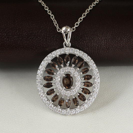 Natural Smoky Quartz Pendant Necklace-925 Sterling Silver Pendant-Oval Gemstone Pendant-Handmade Pendant-Silver Chain Pendant-Gift for Her