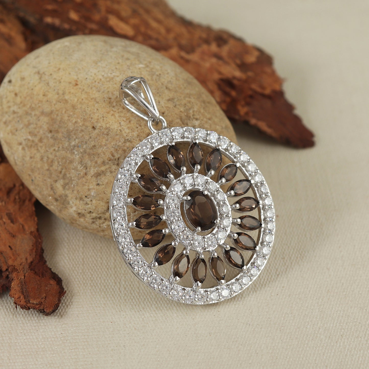 Natural Smoky Quartz Pendant Necklace-925 Sterling Silver Pendant-Oval Gemstone Pendant-Handmade Pendant-Silver Chain Pendant-Gift for Her
