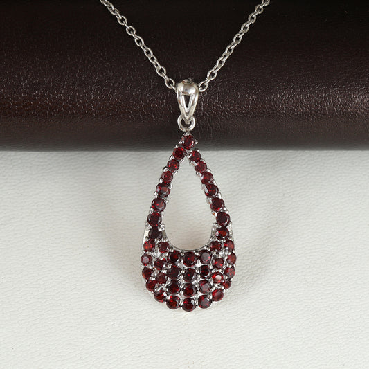 Natural Garnet Pendant-January Birthstone Pendant-925 Sterling Silver Pendant-Silver Chain Pendant-Large Garnet Pendant-Wedding Gift for Her