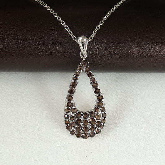Natural Smoky Quartz Pendant Necklace-925 Sterling Silver Pendant-Oval Gemstone Pendant-Handmade Pendant-Silver Chain Pendant-Gift for Her