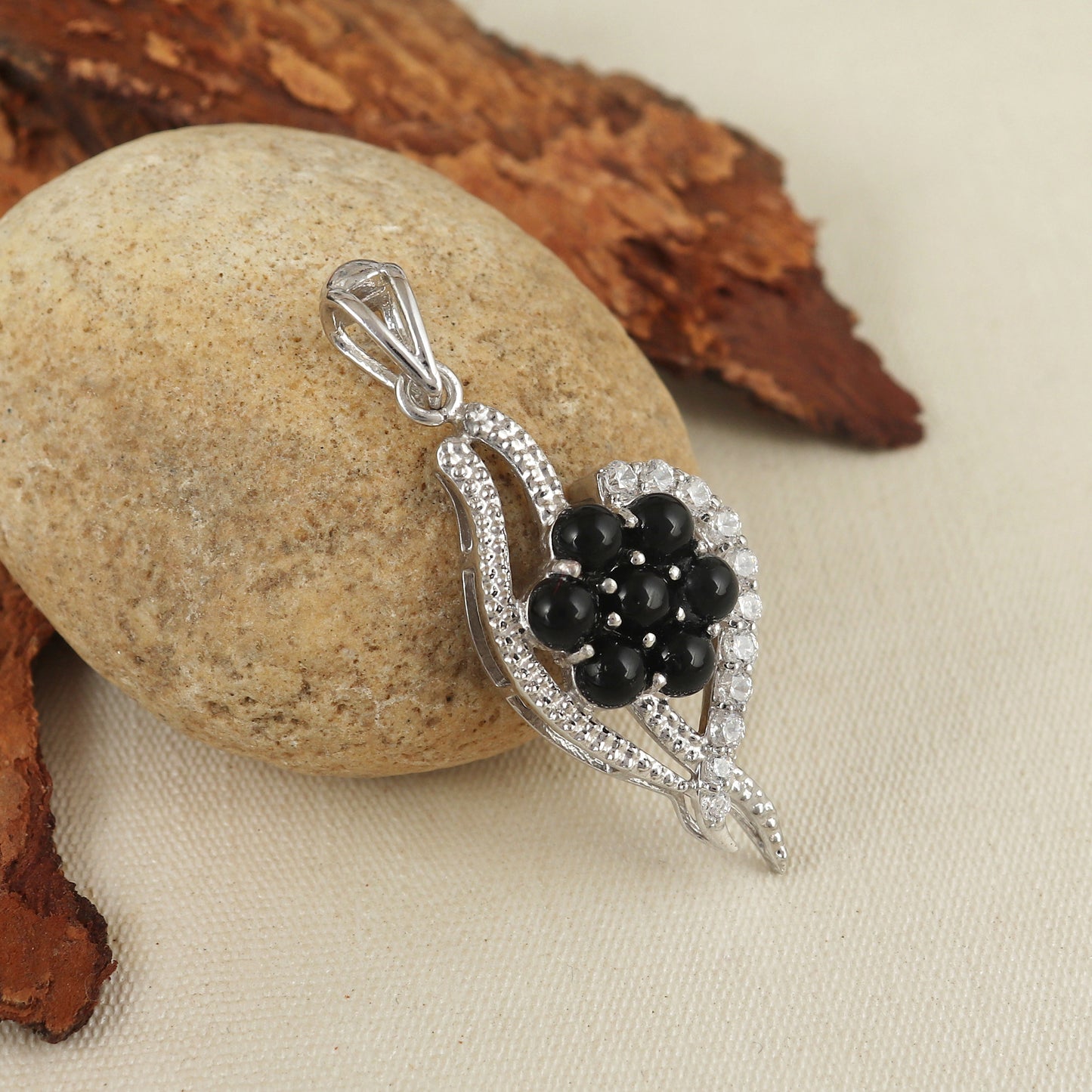 Black Onyx Pendant Necklace-925 Sterling Silver-Round Gemstone Pendant-Handmade Pendant-December Birthstone Pendant-Anniversary Gift for Her